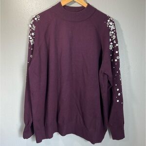 Anthology sequins embroidery embellished butterfly maroon sweater Sz 20/22